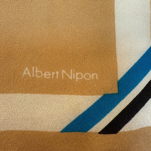 Albert Nipon 100% Silk Scarf – Camel with Border Stripe - Picture 6 of 9